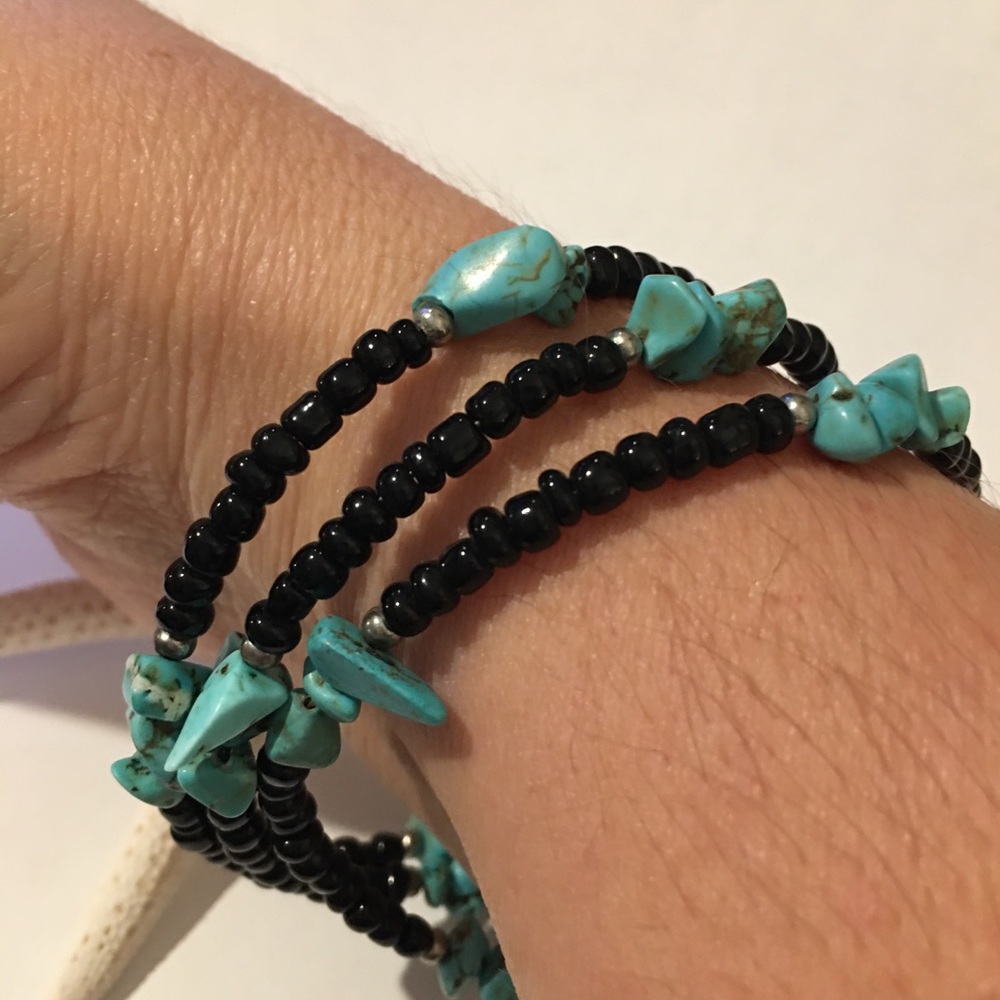Turquoise black onyx silver bracelet - Picture 3 of 5
